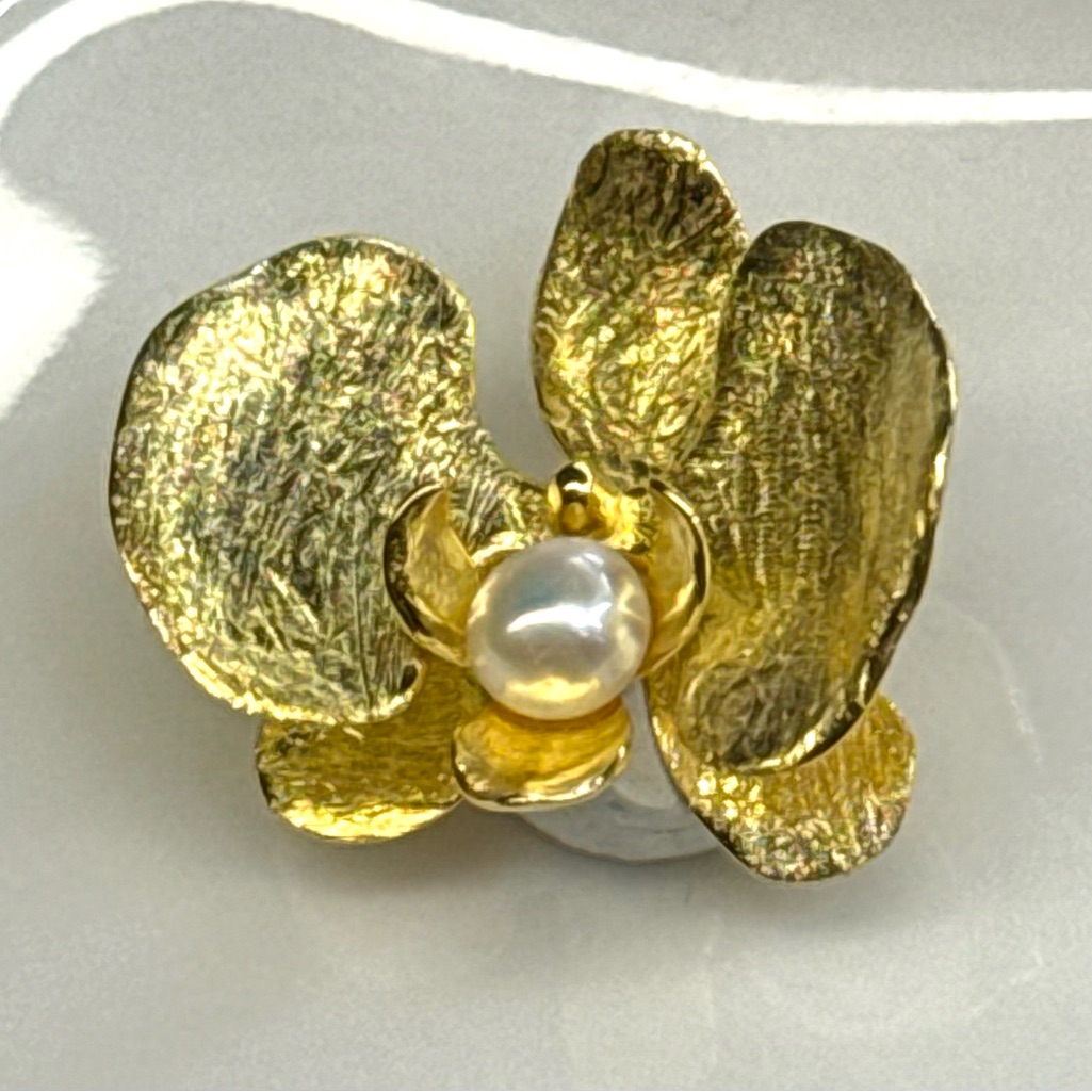 Npf6 4mm Freshwater Baby Pearl 3d Orchid Flower Pendant 18k Yellow Gold S925